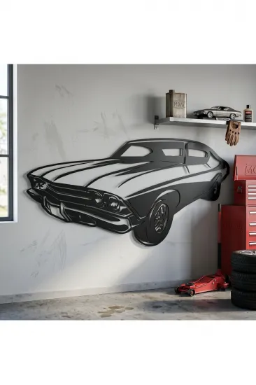 Retro Muscle Car Amerikan Arabası Metal Duvar Tablosu