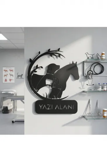 Kişiye Özel Veteriner Bakım Evi Tasarımlı Dekoratif Metal Duvar Tablosu