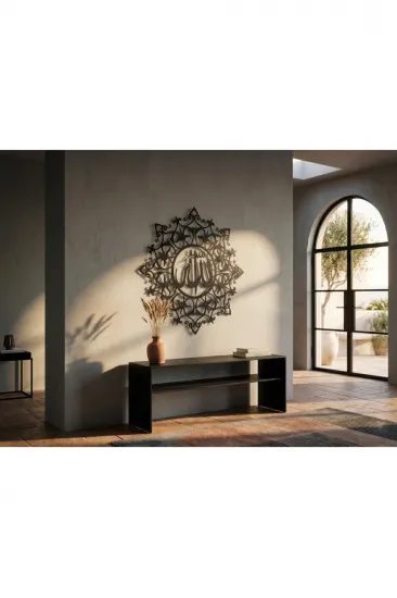 Dekoratif Arka Planlı Allah Yazılı Metal Duvar Tablosu Arapça Yazılı Dini Duvar Dekor