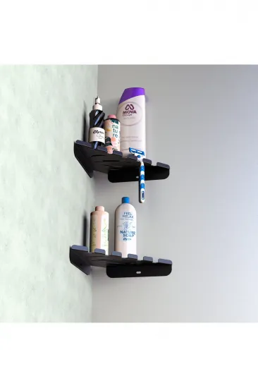 Metal Banyo Köşe Rafı İkili Çift Katlı Modern Duş Köşeliği Siyah Vidalı Metal Banyo Köşe Rafı İkili Çift Katlı Modern Duş Köşeliği Siyah Vidalı