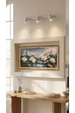 Modern Lotus ve Şelale Temalı Çerçevesiz Tablo - 20*40 cm
