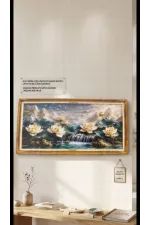 Modern Lotus ve Şelale Temalı Çerçevesiz Tablo - 20*40 cm