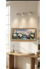 Modern Lotus ve Şelale Temalı Çerçevesiz Tablo - 20*40 cm