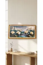 Modern Lotus ve Şelale Temalı Çerçevesiz Tablo - 20*40 cm