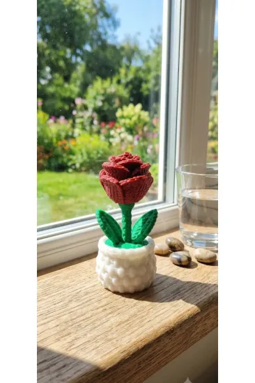 3D Baskı Minyatür Saksıda Kırmızı Gül Biblosu (5 cm) - Dekoratif Masa & Kitaplık Süsü 3D Baskı Minyatür Saksıda Kırmızı Gül Biblosu (5 cm) - Dekoratif Masa & Kitaplık Süsü