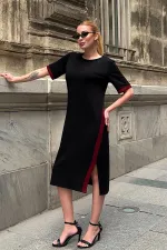 Siyah Şeritli Modal Elbise