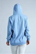 Mavi Kapüşonlu Kanguru Cepli Şardonlu Sweatshirt Mavi Kapüşonlu Kanguru Cepli Şardonlu Sweatshirt