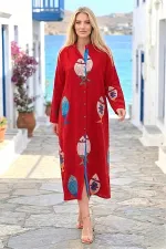 Kırmızı Balıklı Gömlek Elbise Kırmızı Balıklı Gömlek Elbise