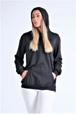 Siyah Kapüşonlu Kanguru Cepli Şardonlu Sweatshirt Siyah Kapüşonlu Kanguru Cepli Şardonlu Sweatshirt