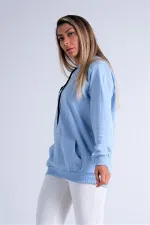 Mavi Kapüşonlu Kanguru Cepli Şardonlu Sweatshirt Mavi Kapüşonlu Kanguru Cepli Şardonlu Sweatshirt