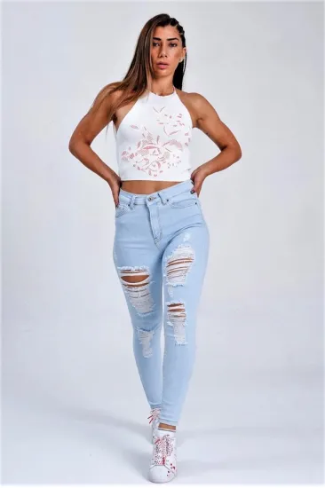Mavi Yırtık Detaylı Skinny Jeans Mavi Yırtık Detaylı Skinny Jeans