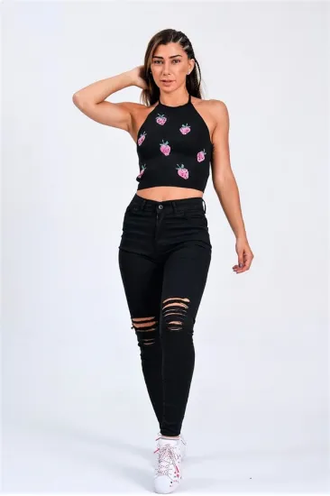 Siyah Yırtık Detaylı Skinny Jeans Siyah Yırtık Detaylı Skinny Jeans