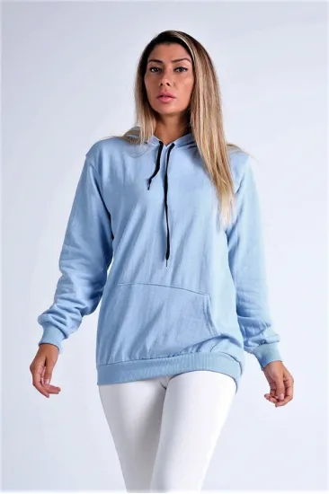 Mavi Kapüşonlu Kanguru Cepli Şardonlu Sweatshirt Mavi Kapüşonlu Kanguru Cepli Şardonlu Sweatshirt