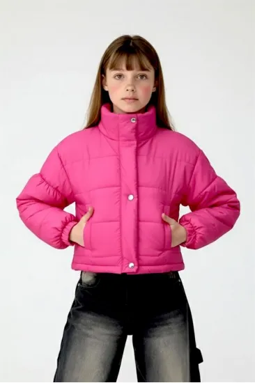 Kız Çocuk Pembe Çıtçıtlı Fermuarlı Şişme Mont