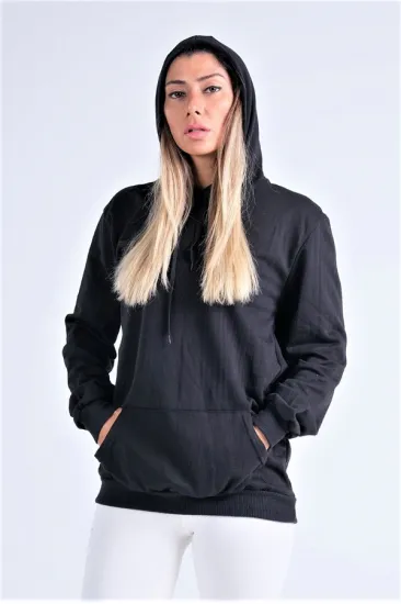 Siyah Kapüşonlu Kanguru Cepli Şardonlu Sweatshirt Siyah Kapüşonlu Kanguru Cepli Şardonlu Sweatshirt