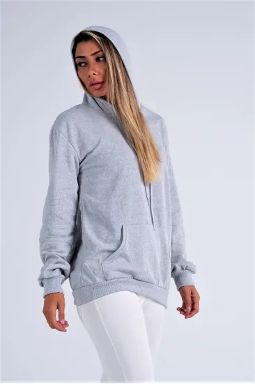 Gri Kapüşonlu Kanguru Cepli Şardonlu Sweatshirt Gri Kapüşonlu Kanguru Cepli Şardonlu Sweatshirt