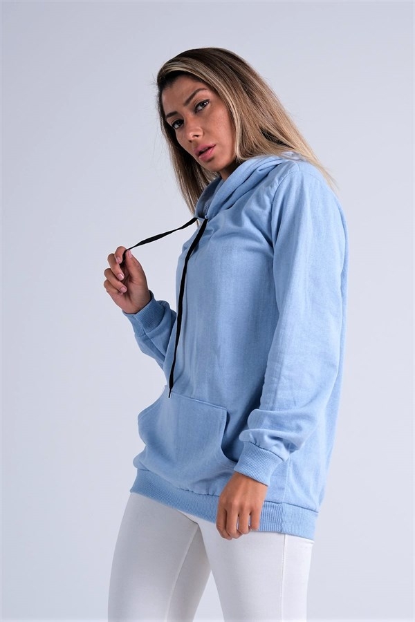 Mavi Kapüşonlu Kanguru Cepli Şardonlu Sweatshirt Mavi Kapüşonlu Kanguru Cepli Şardonlu Sweatshirt