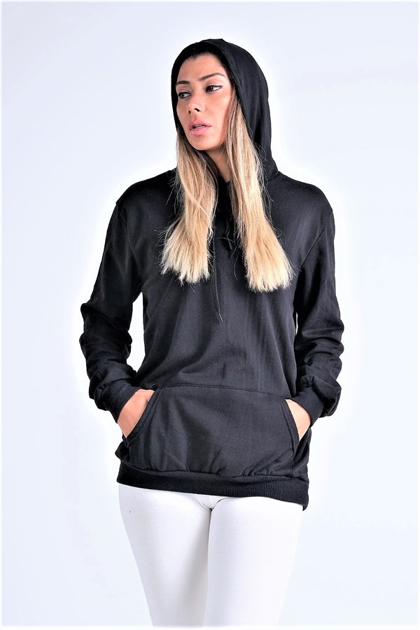 Siyah Kapüşonlu Kanguru Cepli Şardonlu Sweatshirt Siyah Kapüşonlu Kanguru Cepli Şardonlu Sweatshirt