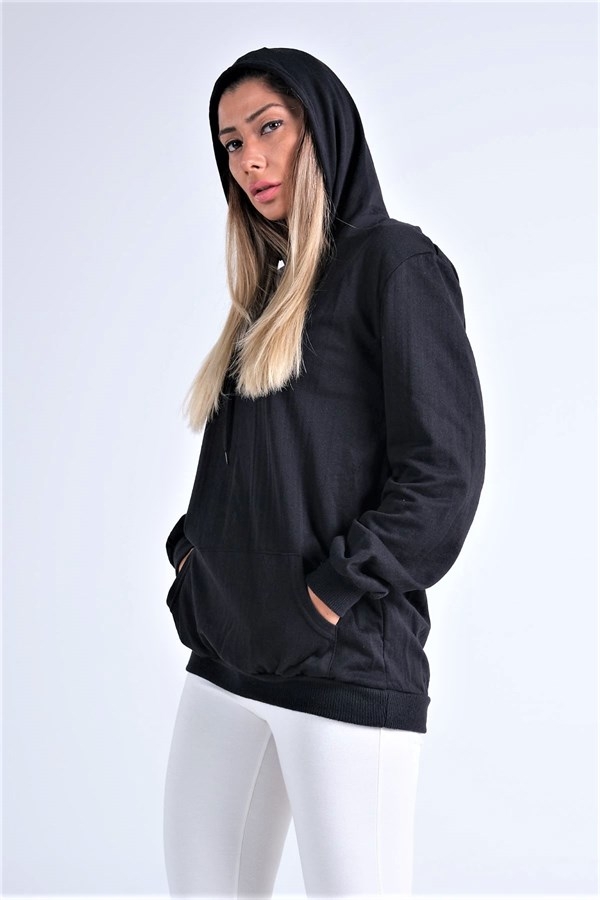 Siyah Kapüşonlu Kanguru Cepli Şardonlu Sweatshirt Siyah Kapüşonlu Kanguru Cepli Şardonlu Sweatshirt
