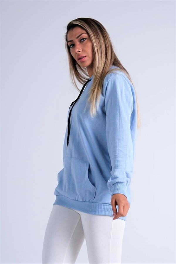 Mavi Kapüşonlu Kanguru Cepli Şardonlu Sweatshirt Mavi Kapüşonlu Kanguru Cepli Şardonlu Sweatshirt