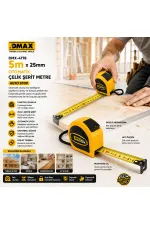 12 ADET 5MT X 25MM OTOMATİK ÇELİK ŞERİT METRE STOPLU (5637)