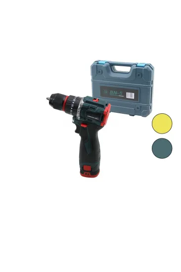 KÖMÜRSÜZ SARI VEYA  MAVİ RENK ŞARJLI DARBELİ MATKAP - UÇ SETİ 1550 RPM24V - 5.0 Ah2-BATARYA (5637)