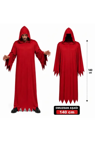 Yetişkin Kırmızı Kapüşonlu Cellat Hayalet Kostümü 140 cm (5637)