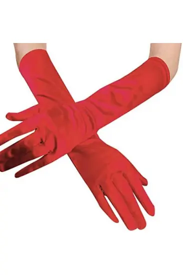 Kırmızı Renk Dirseğe Kadar Uzun Kumaş Eldiven 40 cm (5637)