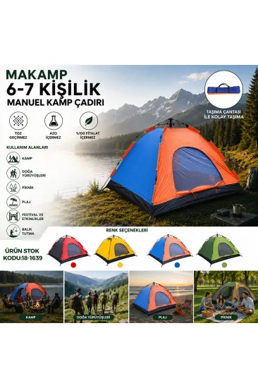 6-7 KİŞİLİK TOZ GEÇİRMEZ 220CMX250CMX150CM MANUEL KAMP ÇADIR HERHANGİ BİR RENK GÖNDERİLİR (5637)