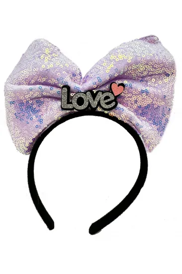 Led Işıklı 3 Farklı Fonksiyonda Yanan Gümüş Love Yazılı Lila Fiyonk Taç 20X17 cm (5637)