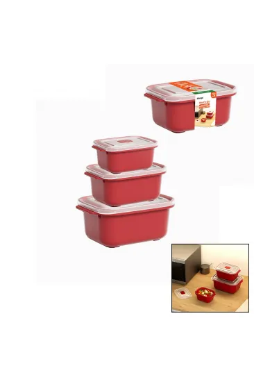 3 PCS KIRMIZI DİKDÖRTGEN SAKLAMA KAB SET 500-1000-2000ML (5637)