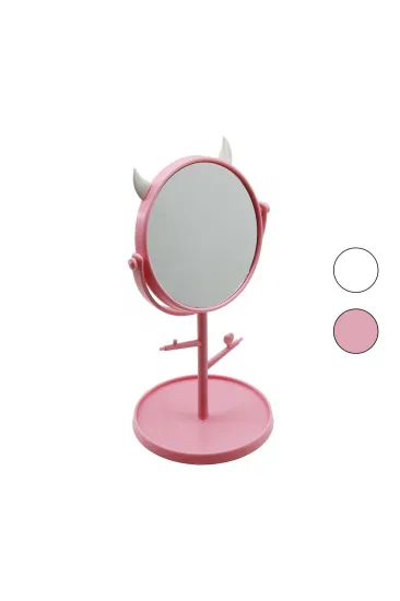 6 İNÇ  - 15CM YUVARLAK - BOYNUZLUTAKI ASKILIKLI MAKYAJ AYNASI RENKLİ PLASTİK TAKILIK SEPETLİ=15CM (5637)