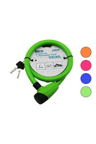 ANAHTARLI KALIN MOTOR - BİSİKLET KİLİT ÇELİK TEL RENKLİ KILIF 18MMX100CM (5637)