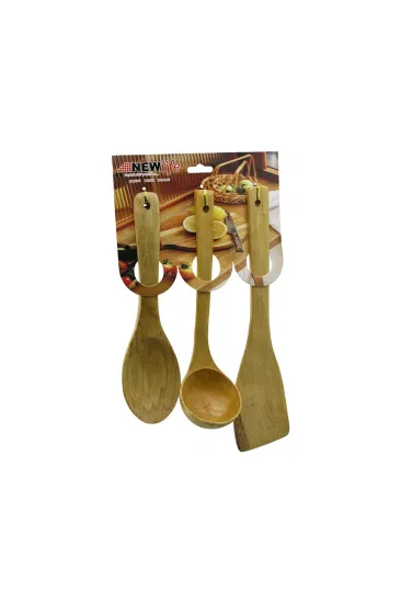 3PCS AHŞAP BAMBU MUTFAK SERVİS SETİ KAŞIK=27CM - KEPÇE=27CM - SPATULA=32CM (5637) 3PCS AHŞAP BAMBU MUTFAK SERVİS SETİ KAŞIK=27CM - KEPÇE=27CM - SPATULA=32CM (5637)