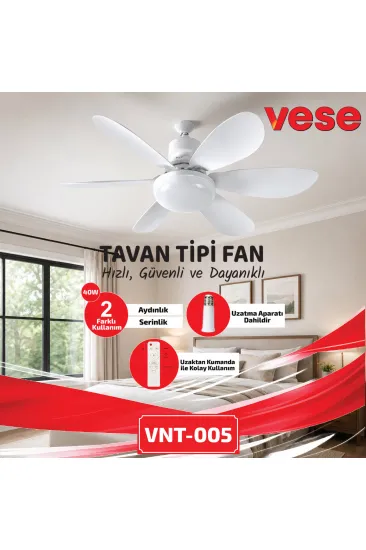 2İN1=TAVAN VANTİLATÖR - AVİZE LAMBA 40W KUMANDALI 6KNAT VNT-005 (5637) 2İN1=TAVAN VANTİLATÖR - AVİZE LAMBA 40W KUMANDALI 6KNAT VNT-005 (5637)