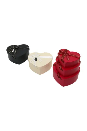 3PCS KALP MAT MİX RENKLİ KARTON HEDİYE KUTUSU KURDELALI 22X20-19X17-16X14CM (5637)