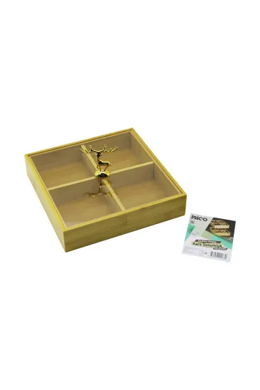 KARE 4 BÖLMELİ=2IN1=BÖLMESİZ ÇOK AMAÇLI KUTU AHŞAP BAMBU SERVİS SUNUM TEPSİ - TAHTASI 22X22X5CM (5637)