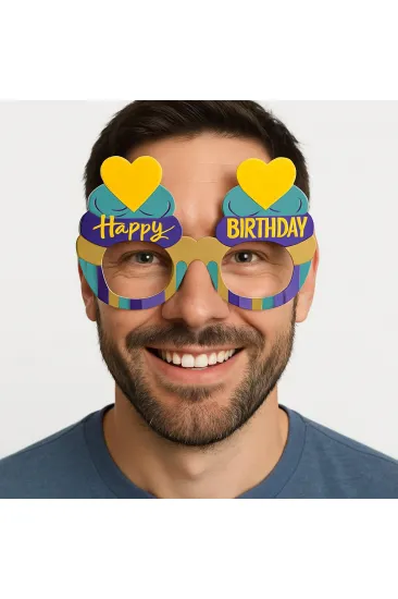 Cupcake Temalı Doğum Günü Renkli Karton Happy Birthday Gözlüğü 6 Adet (5637)