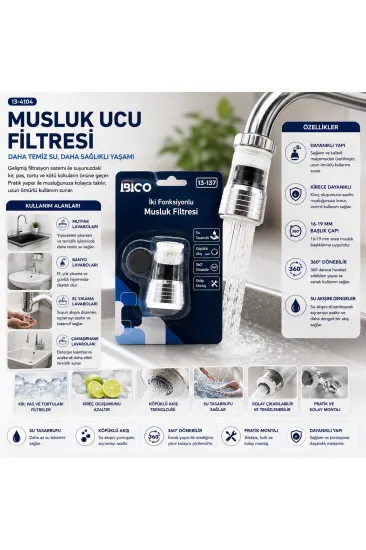 12 ADET MUSLUK UCU FİLTRESİ 2 FONKSİYONLU 360° DERECE DÖNEBİLEN BAŞLIK 16-19MM CAŞLIK ÇAPI (5637) 12 ADET MUSLUK UCU FİLTRESİ 2 FONKSİYONLU 360° DERECE DÖNEBİLEN BAŞLIK 16-19MM CAŞLIK ÇAPI (5637)