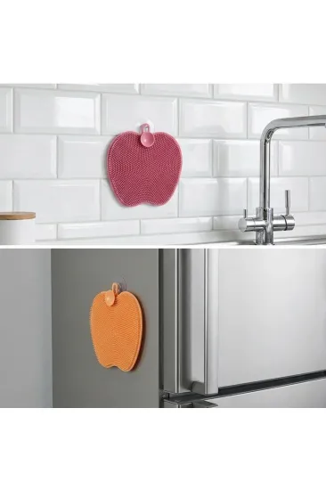 Elma Şekilli Silikon Bulaşık Yıkama Matı – Çok Amaçlı Mutfak ve Banyo Süngeri (5637)