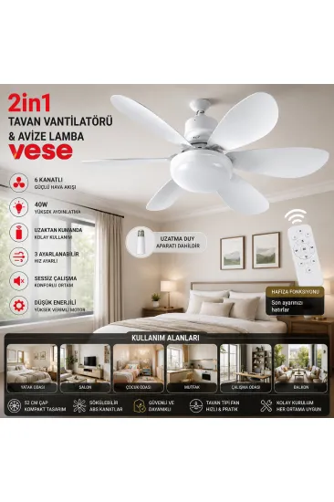 2İN1=TAVAN VANTİLATÖR - AVİZE LAMBA 40W KUMANDALI 6KNAT VNT-005 (5637) 2İN1=TAVAN VANTİLATÖR - AVİZE LAMBA 40W KUMANDALI 6KNAT VNT-005 (5637)