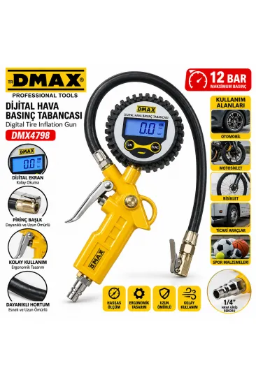DİJİTAL HAVA ÖLÇME - LASTİK ŞİŞİRME TABANCASI 12 BAR BASINÇLI - 1/4 REKOR DMX-4798 (5637) DİJİTAL HAVA ÖLÇME - LASTİK ŞİŞİRME TABANCASI 12 BAR BASINÇLI - 1/4 REKOR DMX-4798 (5637)