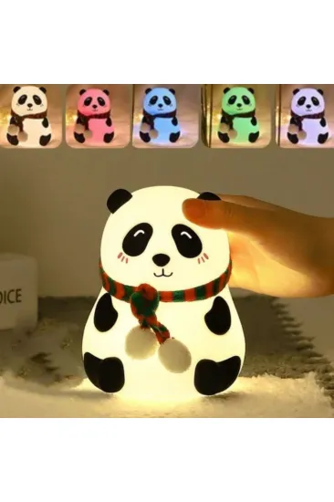 5 Farklı Renk Modlu Panda Figürlü Pofuduk LED Gece Lambası–Yumuşak Dokulu Çocuk Odası ve Dekoratif Şarjlı Ortam Işığı (5637)