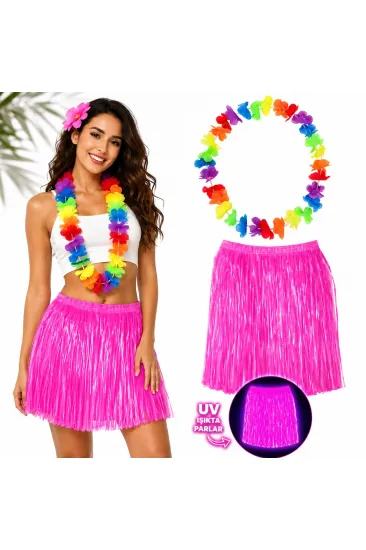 Neon Pembe Hawaii Etek 40 cm ve Rengarenk Hawaii Kolye (5637) Neon Pembe Hawaii Etek 40 cm ve Rengarenk Hawaii Kolye (5637)