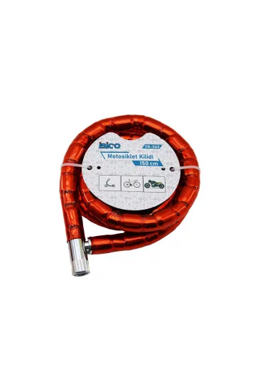 TÜP ANAHTARLI METAL KAFA ÇELİK MOTOR - BİSİKLET KİLİT SİLİNDİRİK SPİRAL KİLİT KIRMIZI KILIF22MM X 150CM (5637)