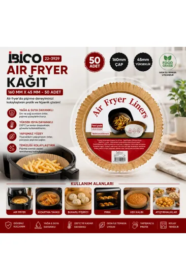 50PCS YUVARLAK TABAN: 16CM - KENAR: 4.5CM AİR FRYER PİŞİRME KALIP KAĞIT (5637) 50PCS YUVARLAK TABAN: 16CM - KENAR: 4.5CM AİR FRYER PİŞİRME KALIP KAĞIT (5637)