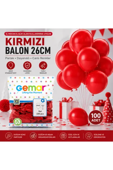 İÇ MEKAN - KIRMIZI BALON 10 INC - 26CM - 100PCS (5637)