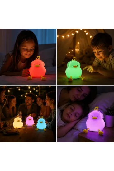 Vurmalı 7 Renkli Silikon Ördek LED Masa Lambası, Müzisyen Tasarımlı, Dokunmatik Renk Değiştiren Dekoratif USB Gece Lambası (5637)