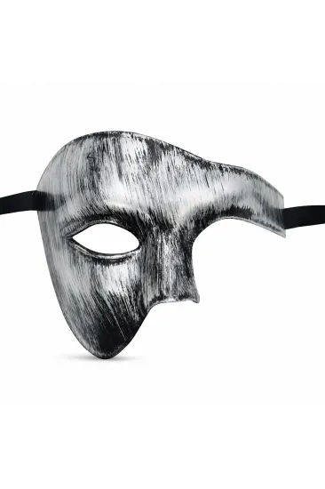 Antik Eskitme Gümüş Erkek Yarım Maske - Phantom &amp;amp; Balo Maskesi (5637)