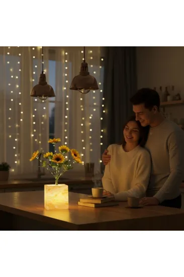 Işıklı Yapay Çiçek – Sarı Saksılı LED Dekoratif Bitki, Masaüstü ve Ev Ofis Aydınlatmalı Süs Bitkisi (5637)